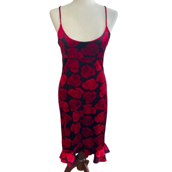 Vintage Dresses & Skirts - VINTAGE HOT KISS Velvet Floral Rose High-Low Dress